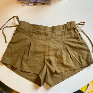 Khaki Green Free People Linen Shorts